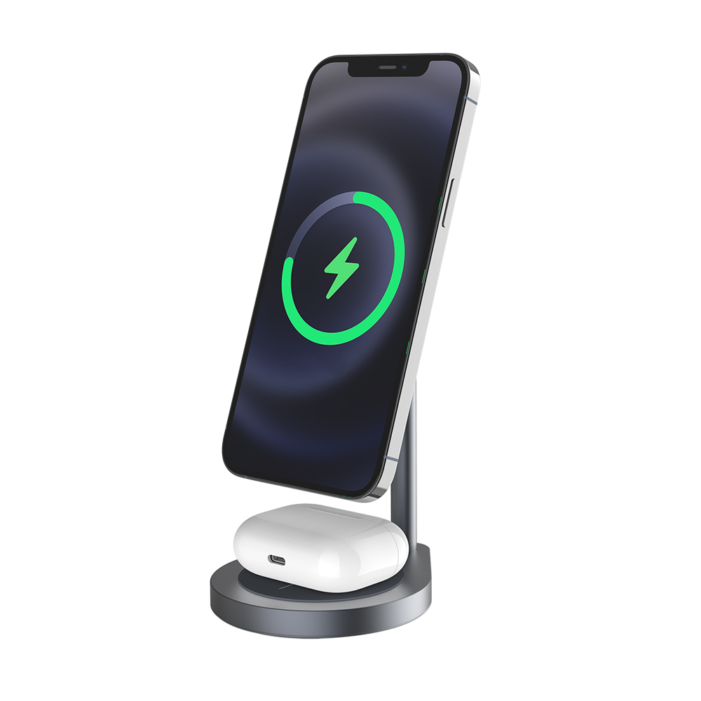 WiWU Power Air X25 Wireless Charger Stand 2 in 1 Charger Stand for Mobile Phone Earbuds 15W Quick Magnetic Charger
