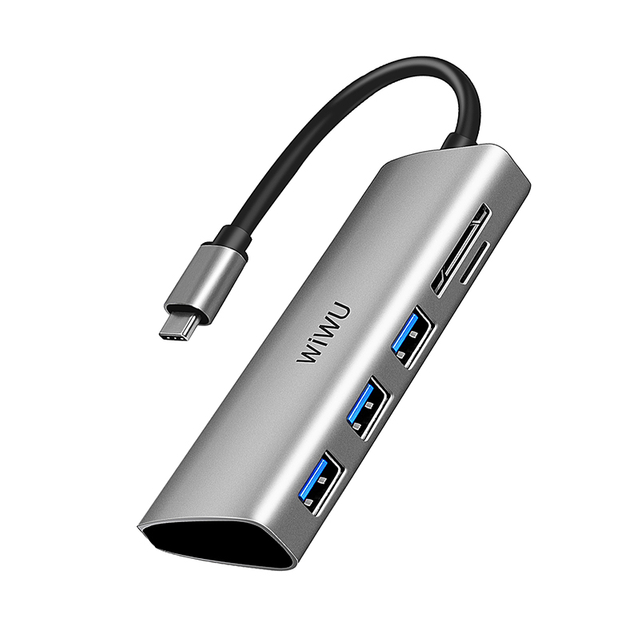 WiWU Alpha 532ST 5 In1 Laptop USB C Hub 3*USB3.0 TF/ST Card Slot Card Reader Notebook Dongle Station