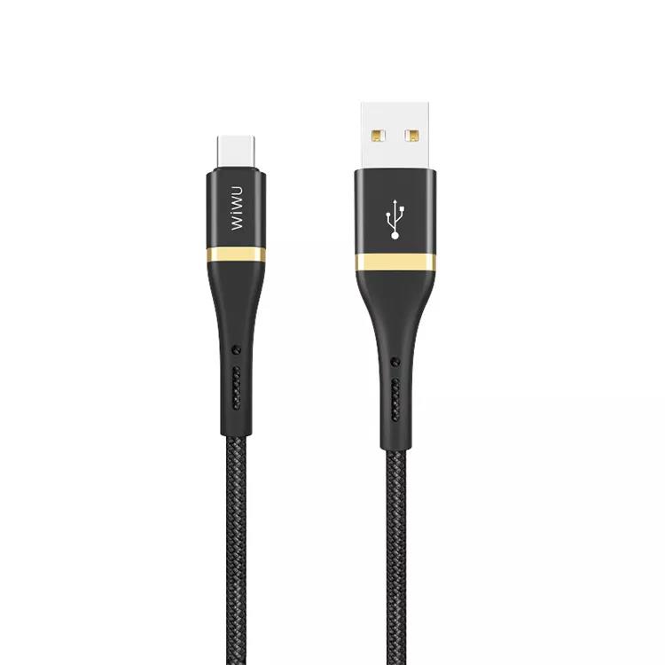 WiWU 1.2/2/3 M Black Nylon USB To Type C Data Cables for Cell Phone Fast Charging Cable ED 101 
