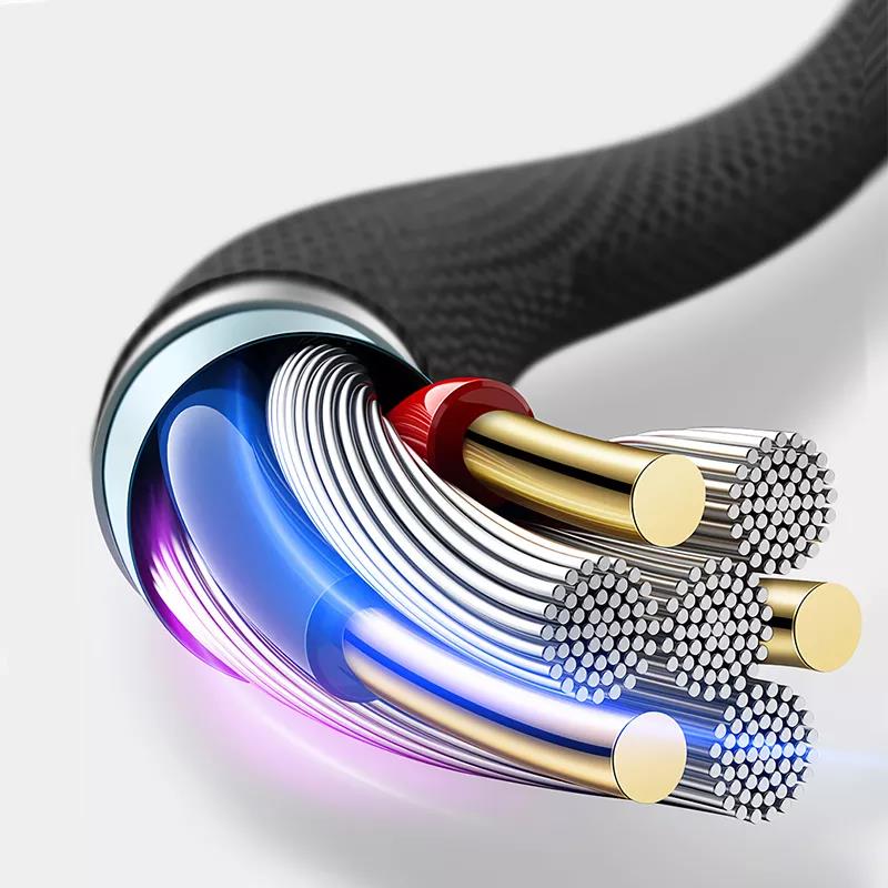 WiWU ED 104 Black Nylon Braided Fast Charge USB C Light-ning 3 In 1 Mobile Phone Charging Cable