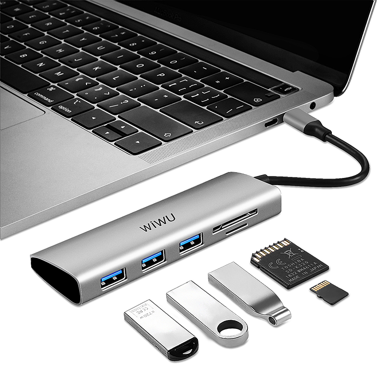 WiWU Alpha 532ST 5 In1 Laptop USB C Hub 3*USB3.0 TF/ST Card Slot Card Reader Notebook Dongle Station