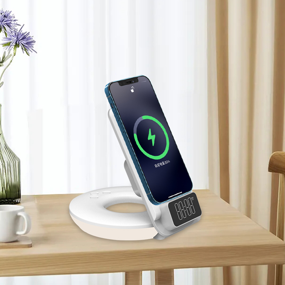 WIWU 4 in 1 Wireless Charger M11 with Time Clock and Backlight for iPhone Wireless Charger 2022 New Arrival